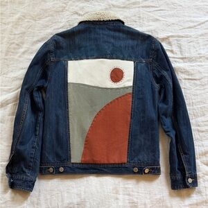 Billabong Sherpa Denim Jacket S Upcycled Patchwork One of a Kind